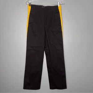 Zara Women’s wide leg High Waisted black jeans with yellow stripes XS #5